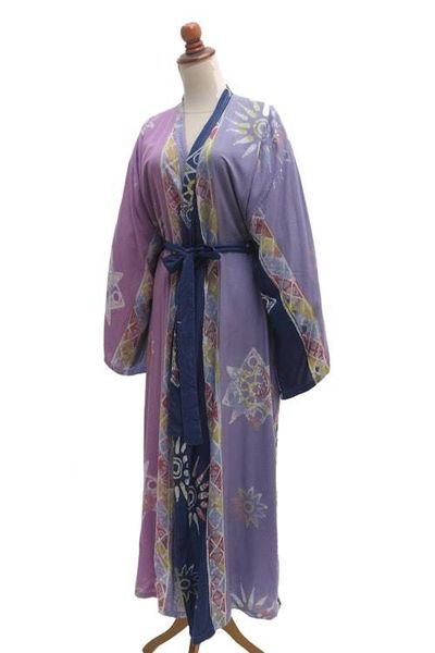 Alternate image for Hand-Stamped Purple and Navy Rayon Robe Lilac Star