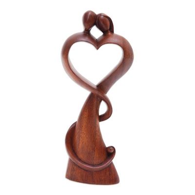 Alternate image for Romantic Semi-Abstract Heart-Shaped Suar Wood Sculpture One in Love