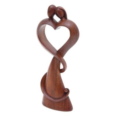 Alternate image for Romantic Semi-Abstract Heart-Shaped Suar Wood Sculpture One in Love