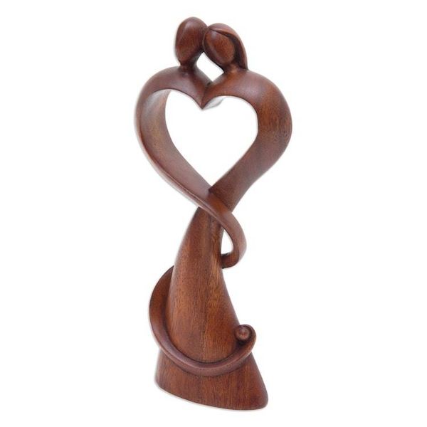 Alternate image for Romantic Semi-Abstract Heart-Shaped Suar Wood Sculpture One in Love
