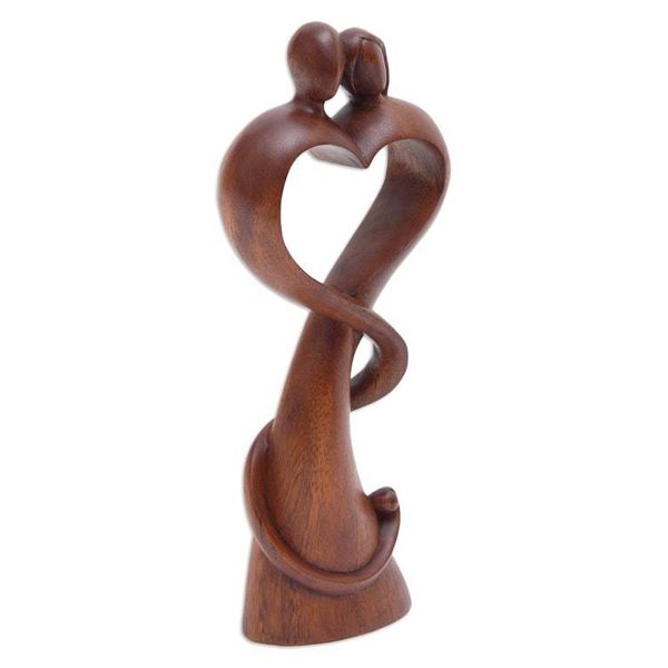 Alternate image for Romantic Semi-Abstract Heart-Shaped Suar Wood Sculpture One in Love