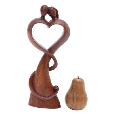 Alternate image for Romantic Semi-Abstract Heart-Shaped Suar Wood Sculpture One in Love
