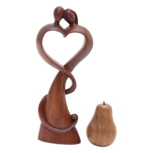 Alternate image for Romantic Semi-Abstract Heart-Shaped Suar Wood Sculpture One in Love