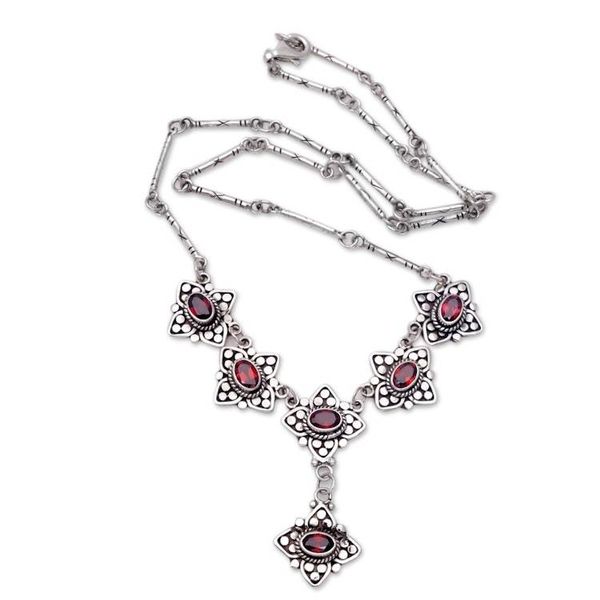 Alternate image for Sterling Silver Garnet Y Necklace Stellar Sextet