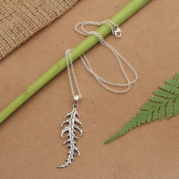 Alternate image for Forest-Themed Oxidized Spruce Tree Leaf Pendant Necklace Oxidized Spruce