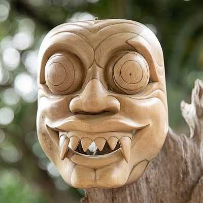 Primary image for Hand-Carved Natural Hibiscus Wood Bhutakala Mask from Bali Scared of Bhutakala