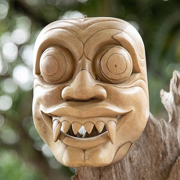 Alternate image for Hand-Carved Natural Hibiscus Wood Bhutakala Mask from Bali Scared of Bhutakala