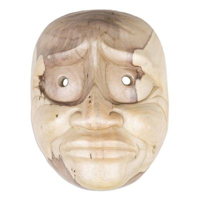 Alternate image for Hand-Carved Inspirational Hibiscus Wood Aged Man Mask Sad Grandpa