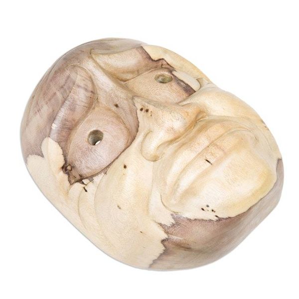Alternate image for Hand-Carved Inspirational Hibiscus Wood Aged Man Mask Sad Grandpa