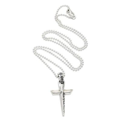 Alternate image for Mens Sterling Silver Cross Pendant Necklace Crossed Lines