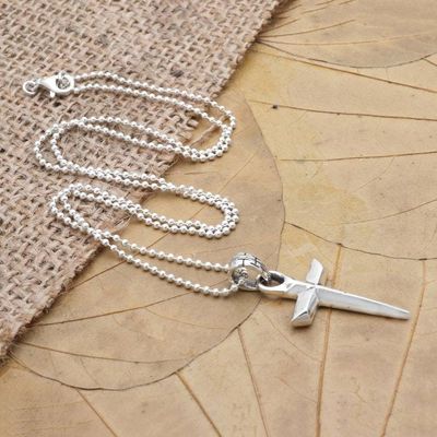 Alternate image for Mens Sterling Silver Cross Pendant Necklace Crossed Lines
