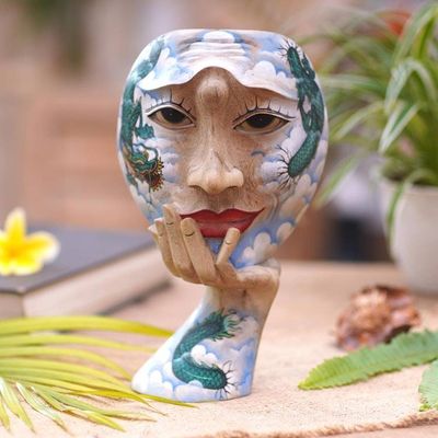 Alternate image for Surreal Handpainted Wood Mask with Dragon Motif Dragon Sky