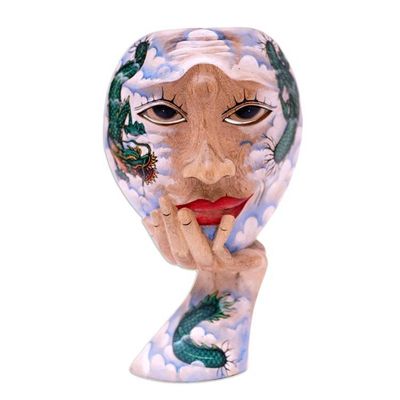 Alternate image for Surreal Handpainted Wood Mask with Dragon Motif Dragon Sky