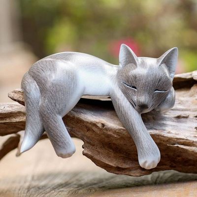 Primary image for Hand Carved Suar Wood Cat Statuette Wood statuette, Lounging Cat