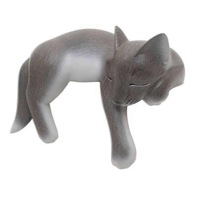 Alternate image for Hand Carved Suar Wood Cat Statuette Wood statuette, Lounging Cat