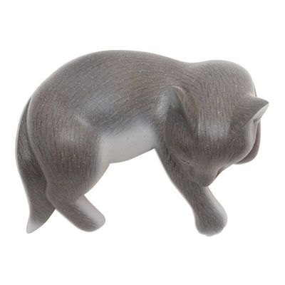 Alternate image for Hand Carved Suar Wood Cat Statuette Wood statuette, Lounging Cat