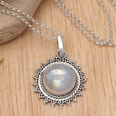 Primary image for Sun-Themed Natural Rainbow Moonstone Pendant Necklace Sunday Moon