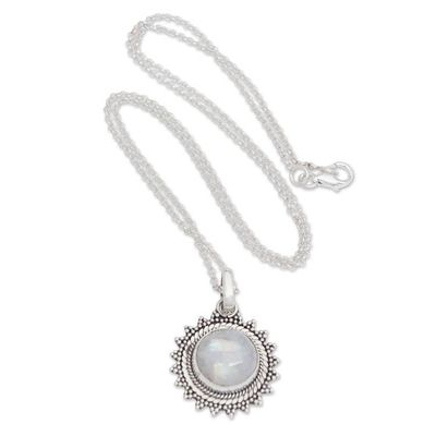 Alternate image for Sun-Themed Natural Rainbow Moonstone Pendant Necklace Sunday Moon