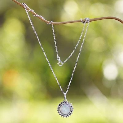 Alternate image for Sun-Themed Natural Rainbow Moonstone Pendant Necklace Sunday Moon