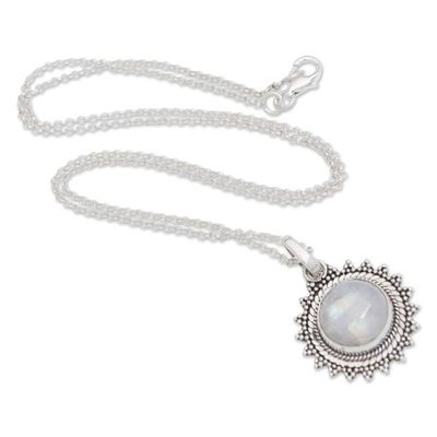 Alternate image for Sun-Themed Natural Rainbow Moonstone Pendant Necklace Sunday Moon