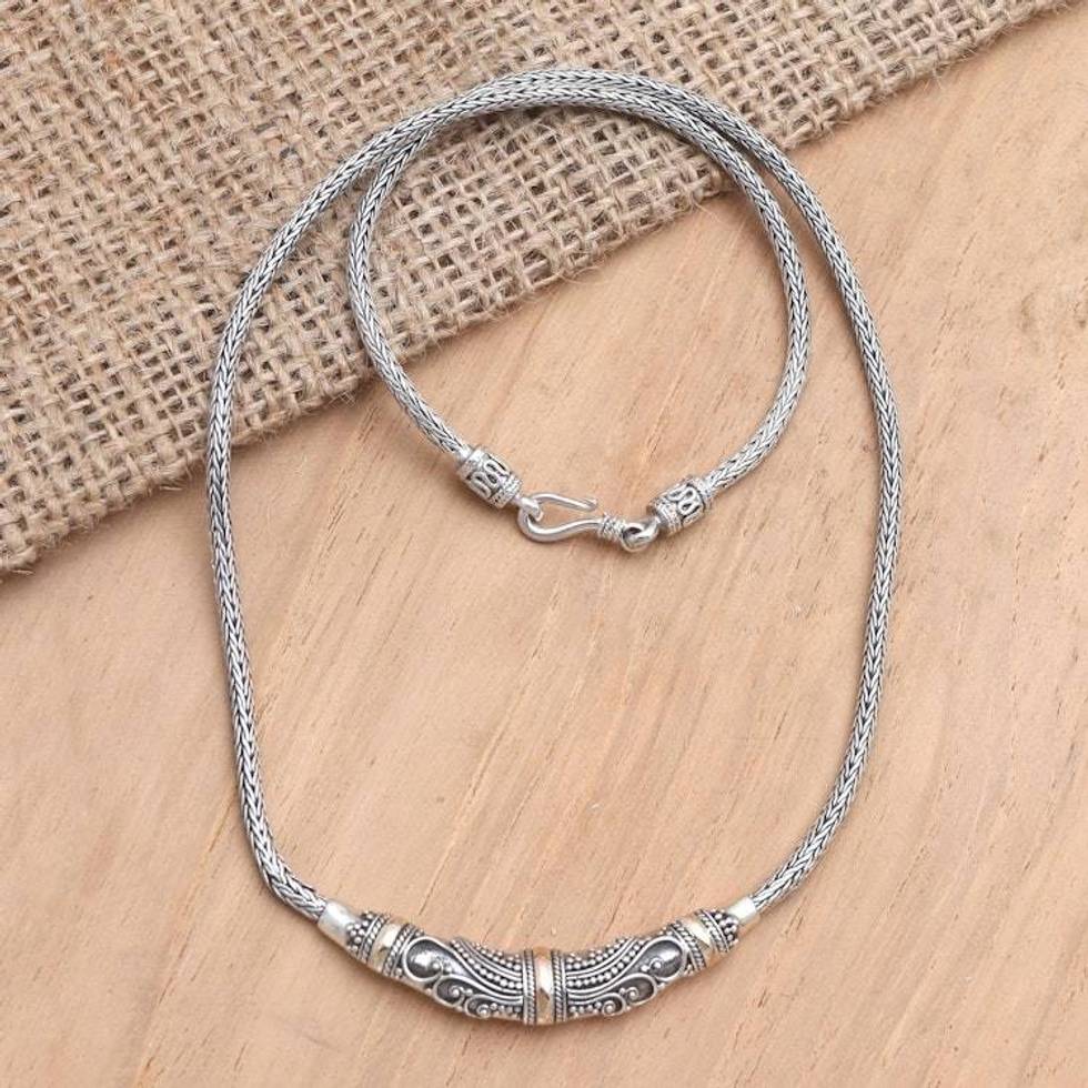 Hand Made Sterling Silver and Gold Accent Necklace 'Swirling Sea'
