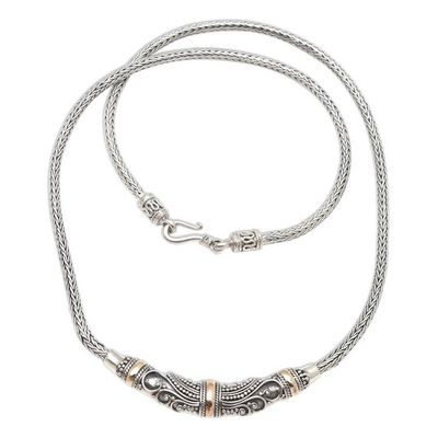 Alternate image for Hand Made Sterling Silver and Gold Accent Necklace Swirling Sea