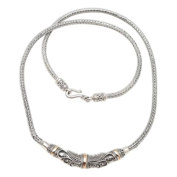 Alternate image for Hand Made Sterling Silver and Gold Accent Necklace Swirling Sea