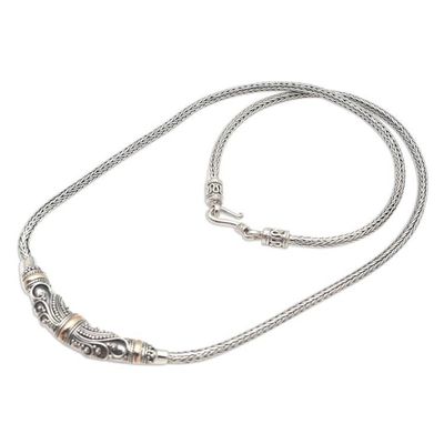 Alternate image for Hand Made Sterling Silver and Gold Accent Necklace Swirling Sea