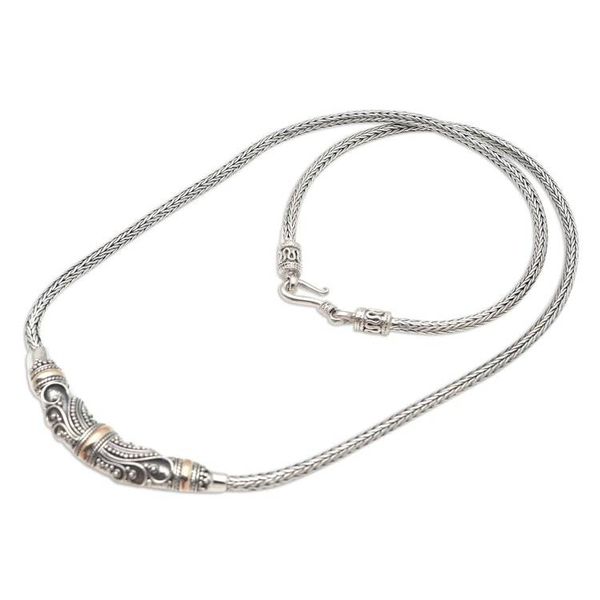 Alternate image for Hand Made Sterling Silver and Gold Accent Necklace Swirling Sea