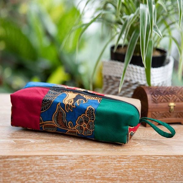 Alternate image for Handcrafted Cotton Batik Pencil Case with Floral Motifs Blitar Charm