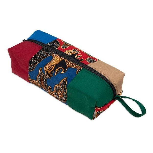 Alternate image for Handcrafted Cotton Batik Pencil Case with Floral Motifs Blitar Charm