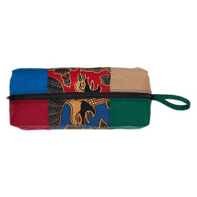 Alternate image for Handcrafted Cotton Batik Pencil Case with Floral Motifs Blitar Charm