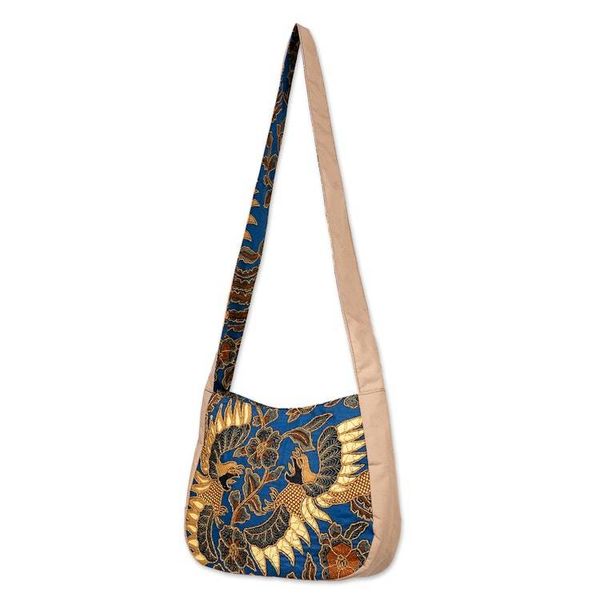 Alternate image for Traditional Beaded Cotton Batik Shoulder Bag in Blue Noble Sawunggaling