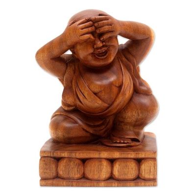 Alternate image for Artisan Made Suar Wood Buddha Sculpture See No Evil