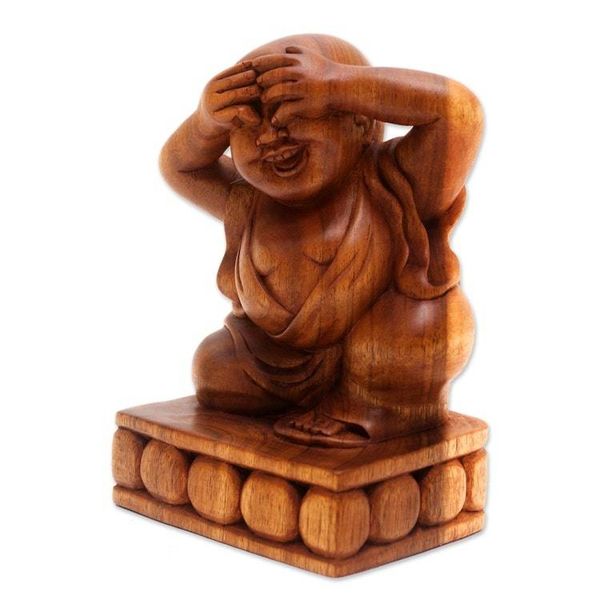 Alternate image for Artisan Made Suar Wood Buddha Sculpture See No Evil
