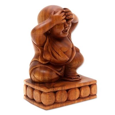 Alternate image for Artisan Made Suar Wood Buddha Sculpture See No Evil