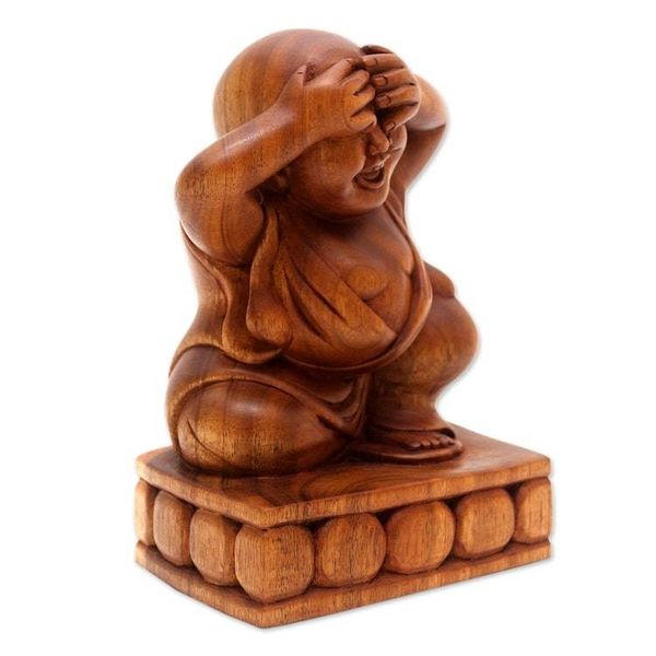 Alternate image for Artisan Made Suar Wood Buddha Sculpture See No Evil