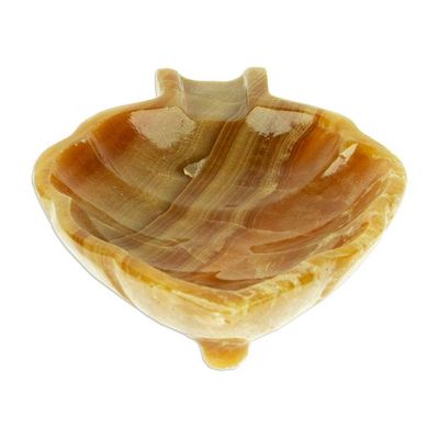 Alternate image for Handcrafted Leaf-Shaped Onyx Catchall in Brown from Mexico Handy Leaf in Brown