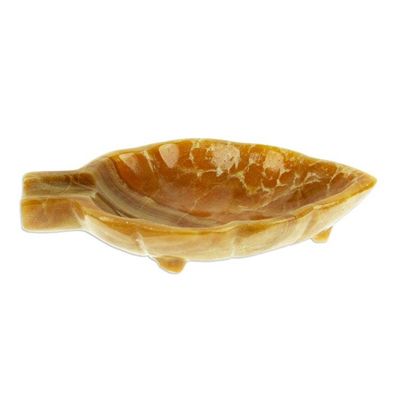 Alternate image for Handcrafted Leaf-Shaped Onyx Catchall in Brown from Mexico Handy Leaf in Brown