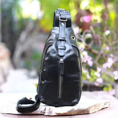 Primary image for Solid Onyx Leather Backpack Sling from Bali Sleek Travels