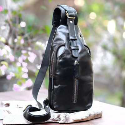 Alternate image for Solid Onyx Leather Backpack Sling from Bali Sleek Travels