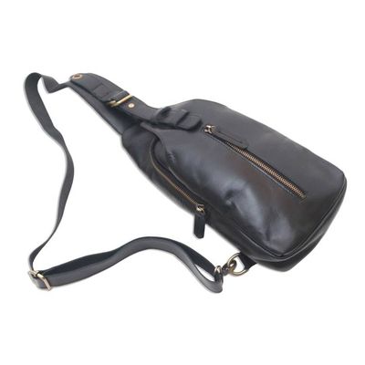 Alternate image for Solid Onyx Leather Backpack Sling from Bali Sleek Travels