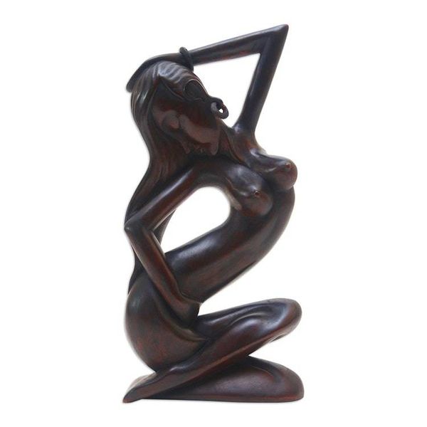 Alternate image for Artisan Hand-Carved Suar Wood Woman Statuette from Bali Indah