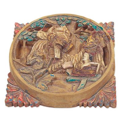 Alternate image for Indonesian Acacia Wood Wall Panel of Barong Dance Barong and Rangda