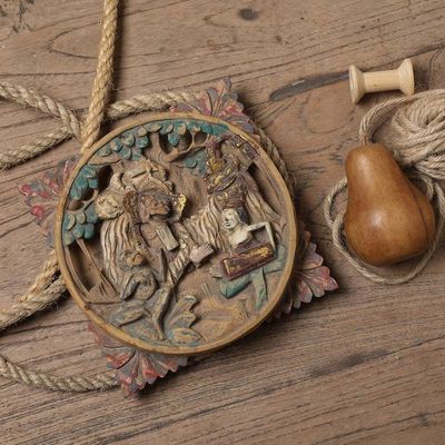 Alternate image for Indonesian Acacia Wood Wall Panel of Barong Dance Barong and Rangda