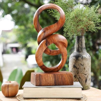 Alternate image for Hand-Carved Abstract Suar Wood Sculpture in a Natural Hue Gleaming Fire