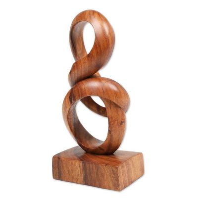Alternate image for Hand-Carved Abstract Suar Wood Sculpture in a Natural Hue Gleaming Fire
