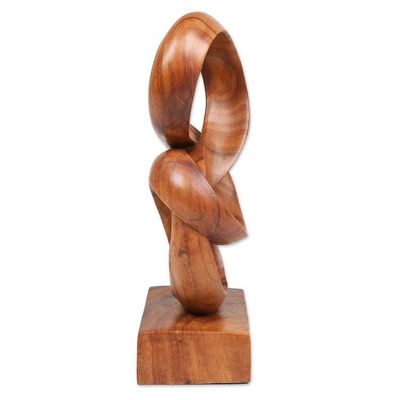 Alternate image for Hand-Carved Abstract Suar Wood Sculpture in a Natural Hue Gleaming Fire