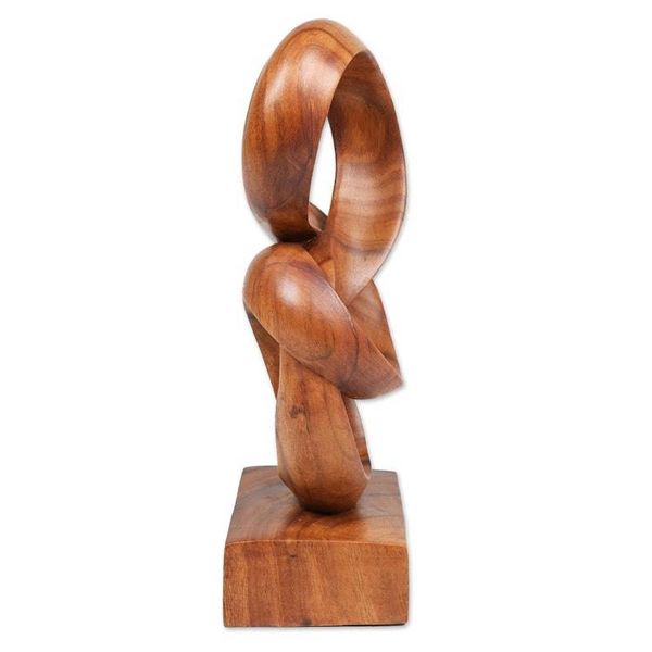 Alternate image for Hand-Carved Abstract Suar Wood Sculpture in a Natural Hue Gleaming Fire