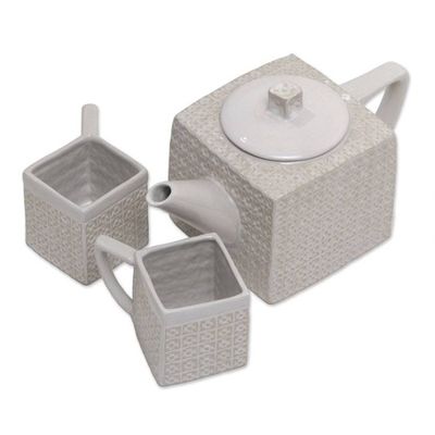 Alternate image for Textured Square White Ceramic Tea Set from Java White Kawung Wedang